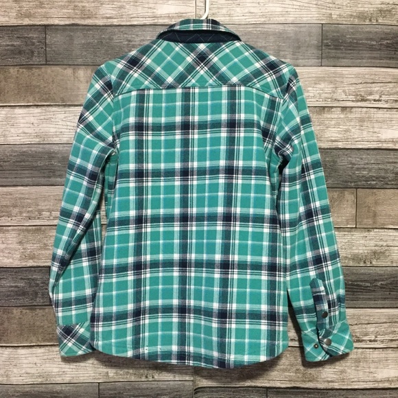 Orvis Fleece Lined Flannel Shirt Jacket Women’s S Blue Green Snap Button - Picture 5 of 8